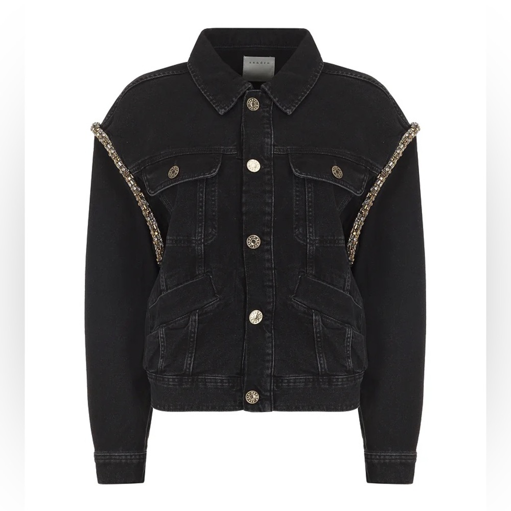 Elegant Black Jean Jacket with Gold Detailing - Picture 5 of 10